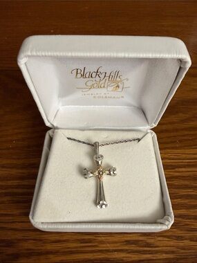 Black Hills Gold Two-Tone Cross Necklace - Silver with Rose Gold Accent